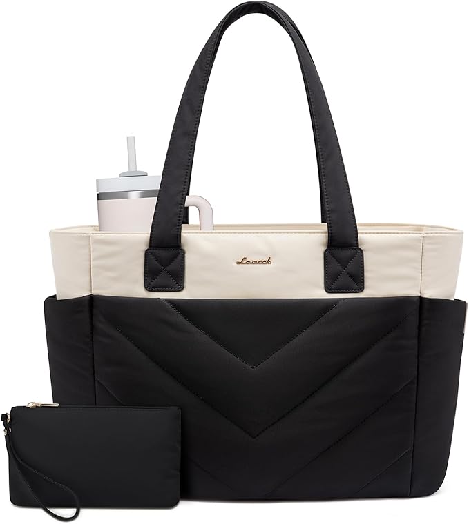 LOVEVOOK Tote Bag for Women, Puffer Work Travel Handbag with Zipper for Teacher Nurse, Quilted Cute Laptop Shoulder Gym Bag