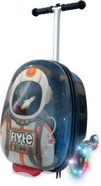 FLYTE Scooter Suitcase Folding Kids Luggage – Sammie the Spaceman, 18 Inch Hardshell, Ride On with Wheels, 2-in-1, 25 Litre Capacity