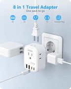 LENCENT European Travel Plug Adapter, PD 45W Type C Foldable Power Plug with 4 Outlets 4 USB Ports, USB Fast Charger Adaptor, Power Adaptor for US to Most of Europe EU Spain Italy France Germany
