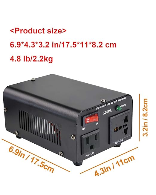 Yinleader 500W Voltage Transformer Power Converter(110V to 220V, 220V to 110V) Step Up/Down Converter 110/120 Volt - 220/240 Volt w/US Power Cord [300W Continuous Power]