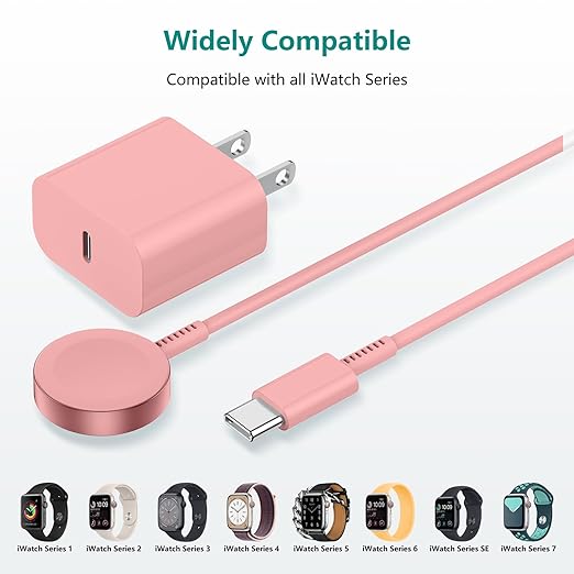 2Pack for Apple Watch Charger Cable, Magnetic Fast Charger to USB-C Cable 3FT, Wireless Fast iWatch Charger Portable Compatible with iWatch Ultra/Series 9/8/7/6/SE/SE2/5/4/3/2/1-Pink