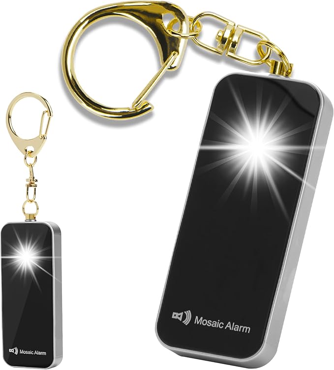 Ultrathin Personal Alarm Rainproof Ultra-Lightweight (0.8 oz) Bulky-Free Keychain Siren for Women, Students Safety. SOS Emergency 130db Hiking Alert Strobe Light. Replaceable Battery. Black