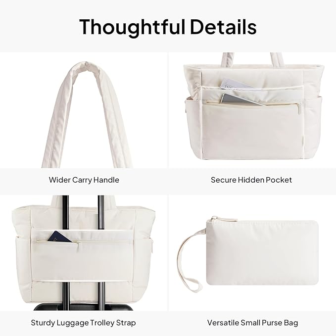 TOPEAST Tote Bag for Women Puffer Travel Carry On Bags with Laptop Compartment & Cup Holder Work Tote for Weekend Overnight