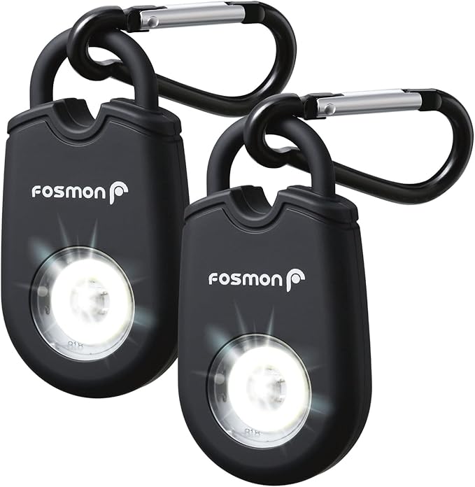 Fosmon Personal Alarm for Women (2-Pack), Self Defense Protection Keychain Safety Sound Siren 125DB with Strobe Light LED Flashlight Carabiner, SOS Emergency Security Alert Device for Kids Elderly Men