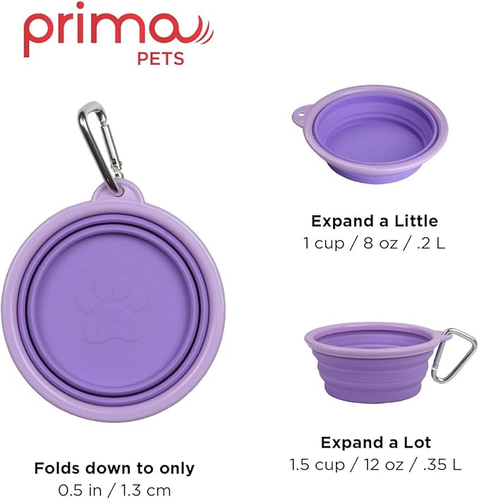 Collapsible Silicone Water Travel Bowl with Clip for Dog and Cat, Portable and Durable Pop-up Feeder for Convenient On-The-go Feeding – Size: Small (1.5 Cups) Purple – 2 Pack