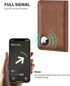 Stouchi AirTag Passport Holder, RFID Passport Holder with Airtag Slot, Multiple Passport Wallet Cover for Men, Leather Passport Case, Anti-Lost Waterproof Travel Accessories, Brown