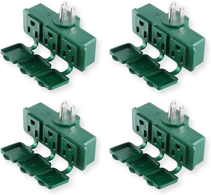 OSKOS 3-Prong Weatherproof 3-Outlet Extender Adapter, Heavy Duty Triple Grounding Outlet with Dust-Proof Cover. Indoor/Outdoor Use, ETL Listed, 4 Pack.