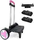 Rolling Backpack Trolley Cart with Stair-Climbing Quiet Wheels,Foldable Aluminum Frame,Adjustable Handle,Large 77 lbs Capacity–Fits Travel Bags,Book Bags,Shopping–Pink,No Edge Guard