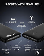 Compact Power Bank Portable Battery Pack for Heated Clothing Vest Jacket Hoodie 5000mAh Pocket Size Portable Charger for iPhone Android Cellphone Portable Battery Charger with Built-In Cable USB/USB-C