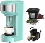 Single Serve Coffee Maker, 2 in 1 Brewer for K Pod & Ground Coffee, 90s Rapid Brew 6 to 14oz Capacities with Auto Shut Off, Small Compact Design for Home Office Travel Camping(Green)