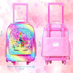 Kids Suitcase for Girls, Unicorn Rolling Travel Carry on Luggage for Toddler Children with Wheels(Pink)