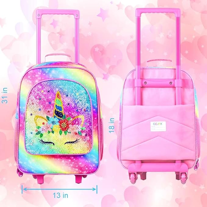 Kids Suitcase for Girls, Unicorn Rolling Travel Carry on Luggage for Toddler Children with Wheels(Pink)