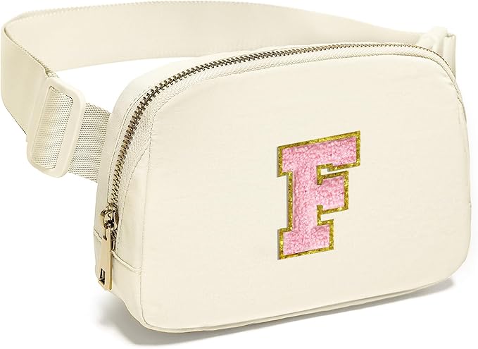 Gitus Personalized Gifts Birthday Gifts for Girls Fanny Pack Cross Body Bags with Initial Letter Preppy Stuff Gifts for Her Girlfriend Wife Sister Friends Mom (Ivory-F)