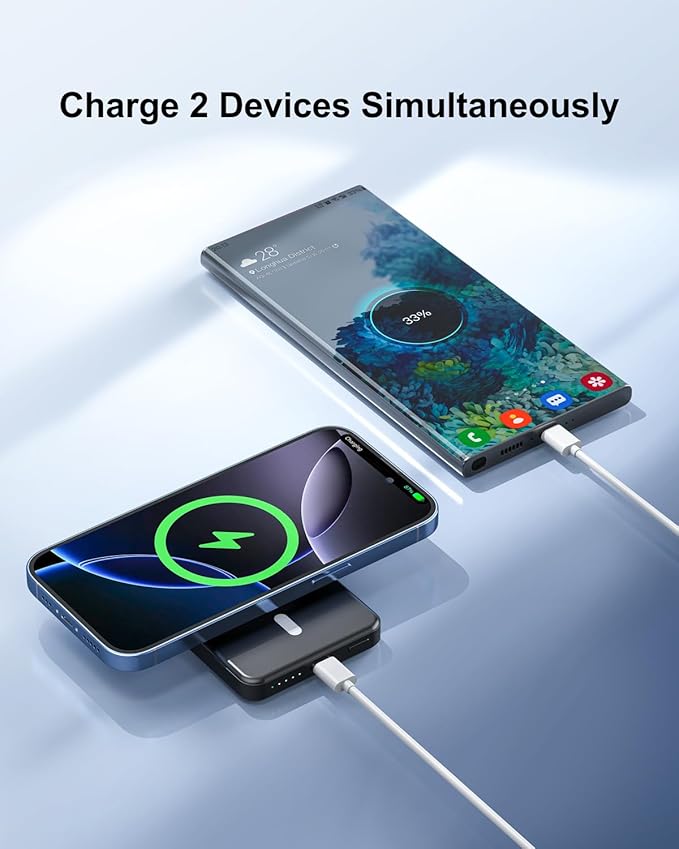 5000mAh Magnetic Portable Charger, Ultra Slim Magnetic Power Bank with USB-C Cable Compatible with iPhone 17/16/15/14/13/12 Series