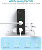 Surge Protector Outlet Extender with Rotating Plug, 6 AC Multi Plug Outlet with 4 USB Ports (2 USB C), 3-Sided 1800 J Swivel Power Strip with Spaced Outlet Splitter for Home Dorm, Black, 2 Pack