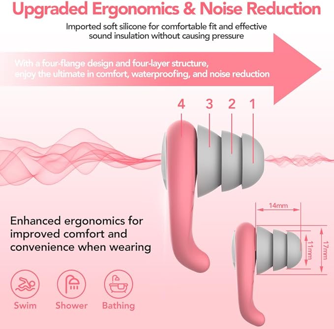 Waterproof Swimming Ear Plugs for Adults - 2 Pairs of Reusable Soft Silicone Swim Earplugs,Perfect for Surfing, Diving,Pool,Showering and Other Water Sports - Keep Water Out and Ear Protection