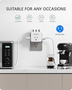 LENCENT Multi Plug Outlet Extender, 2 Pack, 3 Outlets Splitter with 3 USB Ports, USB Brick, Wall Charger, 3 Prong Power Charging Box Expander for Home, Office, Hotel - White