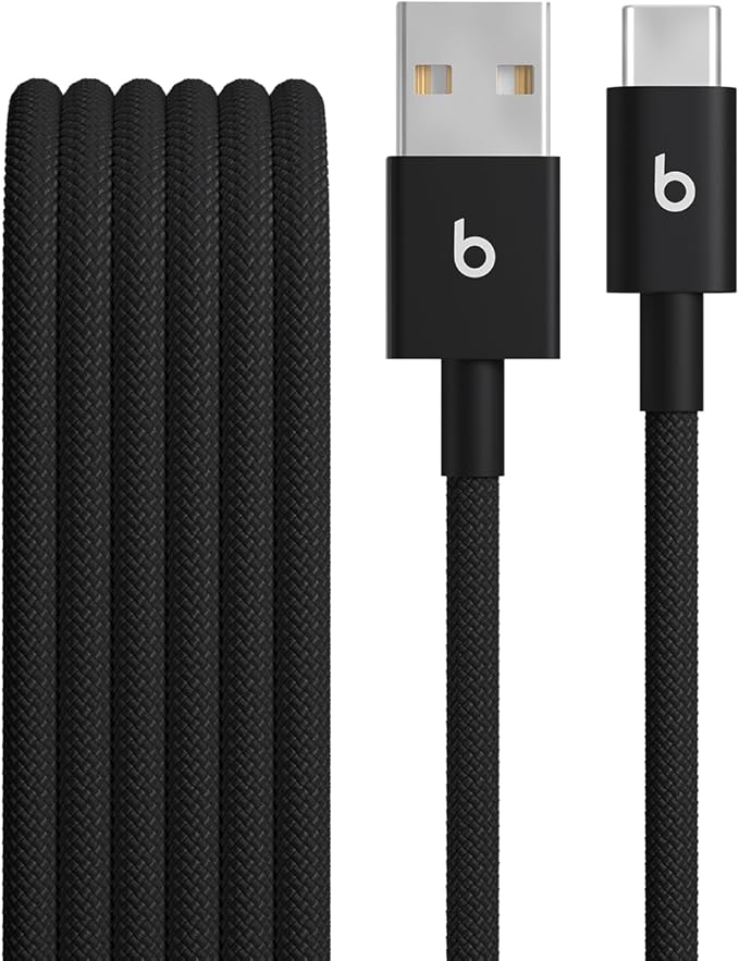Beats USB-A to USB-C Woven Cable Fast Charging Durable and Tangle-Free Design Compatible Charger for Apple & Android Devices (1.5 m, 5 ft) - Bolt Black