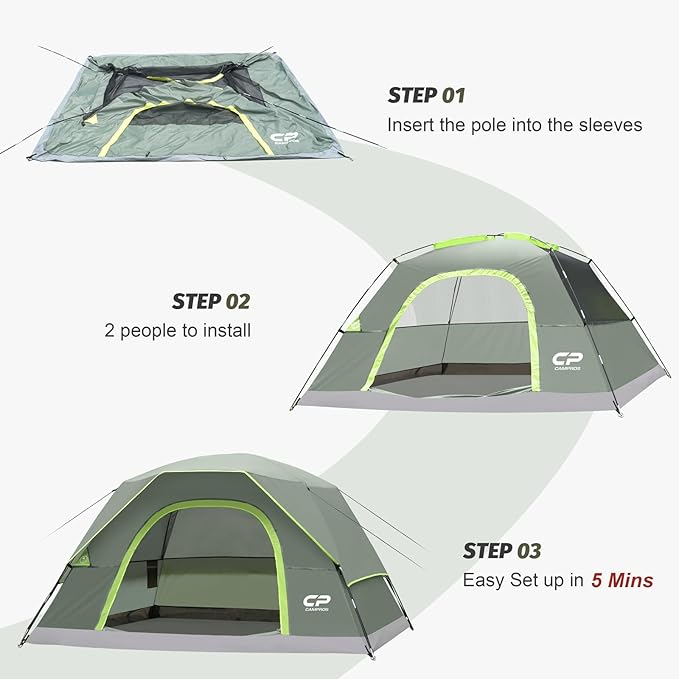 CAMPROS CP Camping Tent 2/4/6 Person, Waterproof Windproof Double Layer Dome Tent, Easy Setup with Large Mesh Windows & Wide Door for Outdoor Camping Backyard