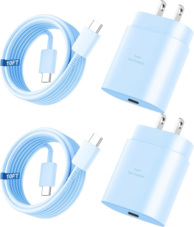 Super Fast Charger Type C, 25W USB C Wall Charger Fast Charging for Samsung Galaxy S26 Ultra/S26/S26+/S25 Ultra/S25/24 Ultra/S24/S23 Ultra/S22 Ultra with 10FT Long Android Type C Charger Cable 2Pack