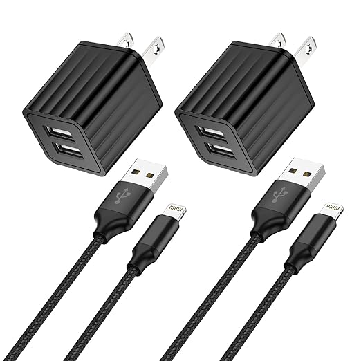 iPhone Fast Charger,2Pack Dual Port Wall Charger with Fast Charging 6.6FT Long Nylon Braided USB to Lightning Cable Cord Double Wall Charger Adapter Block Plug for iPhone 14 13 12 Pro Max 11 SE iPad