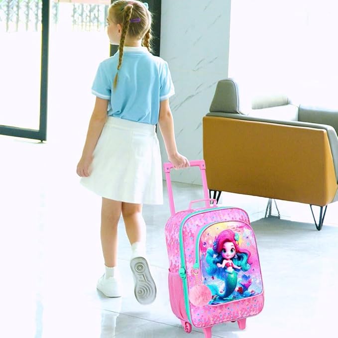 Kids Luggage for Girls, Mermaid Rolling Travel Carry on Suitcase for Toddler Children with Wheels(Pink)