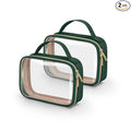 Wedama TSA Approved Toiletry Bag, 2 Pack Clear Makeup Bags with Handles, Quart Size Clear Toiletry Bags, PVC Cosmetic Bags for Women and Men, Carry on Airport Airline Compliant Bag, Dark Green