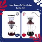 Blue Horizon Hot & Iced Coffee Maker 14oz – Pour Over Coffee Dripper with Temperature Resistant Glass Carafe & Stainless Steel Reusable Filter, Single Serve Cold Coffee & Hot Tea Brewer