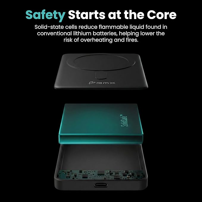 5K Magnetic Power Bank, Black, Qi2 Certified 15W Wireless Charger, LCD Display, Ultra-Slim Solid-State Battery Pack for iPhone 17/16, Lightweight Travel, Everyday Use USB-C Portable Charger