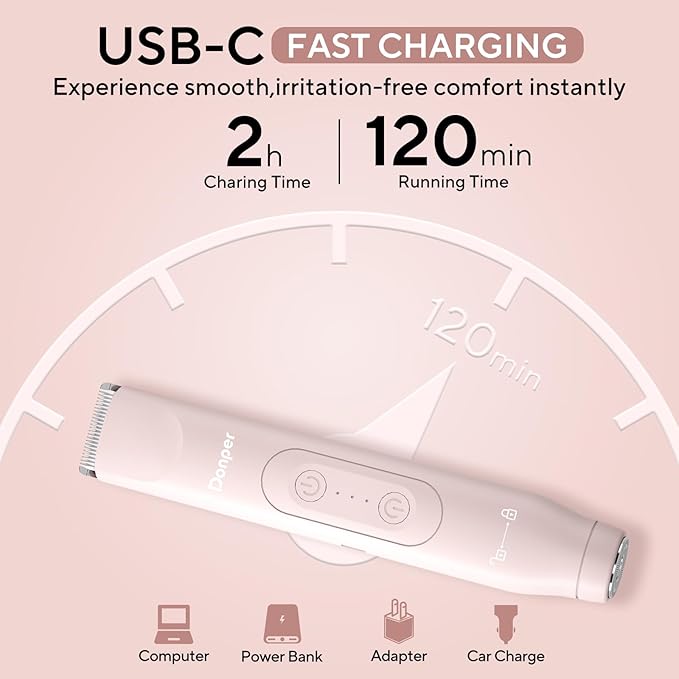 Bikini Trimmer for Women, 2 in 1 Electric Razors for Shower&Travel, IPX7 Waterproof Pubic Hair Remover for Underarm, Legs & Bikini Area, Painless Razor,Hypoallergenic Foil & Ceramic Blades