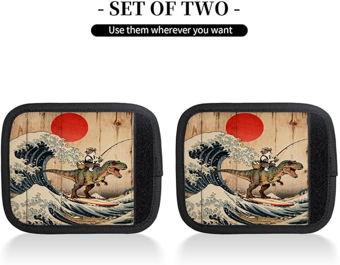 2 Pack Luggage Handle Wrap with Travel Tags - Non-Slip Protective Cover Soft Handle Grips Covers for Suitcase(Funny Cat Fishing Wooden)