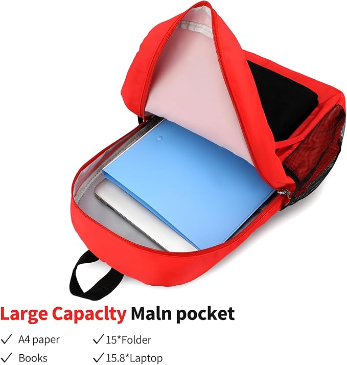 Backpack Set for Girls Boy Kids Backpack with Lunch Box for Elementary Primary Kindergarten School Bag (Red Black Set, Large)