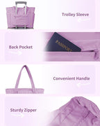 Wandering Nature Puffer Tote Bag with Cup Holder & Laptop Compartment & Trolley Sleeve for Travel, Work, Nurse, Women