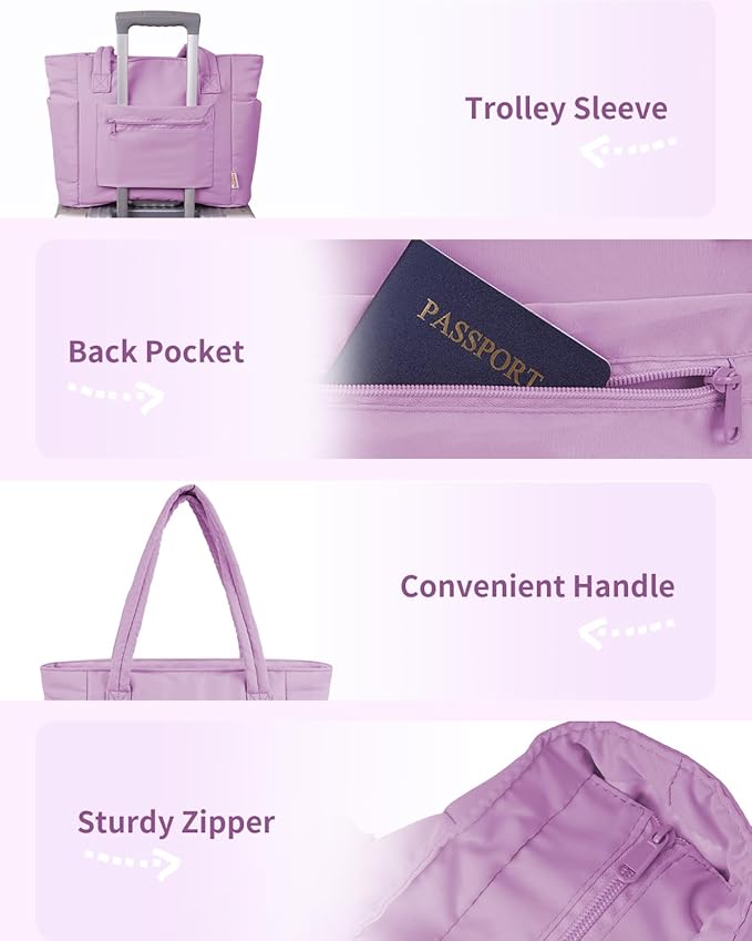 Wandering Nature Puffer Tote Bag with Cup Holder & Laptop Compartment & Trolley Sleeve for Travel, Work, Nurse, Women
