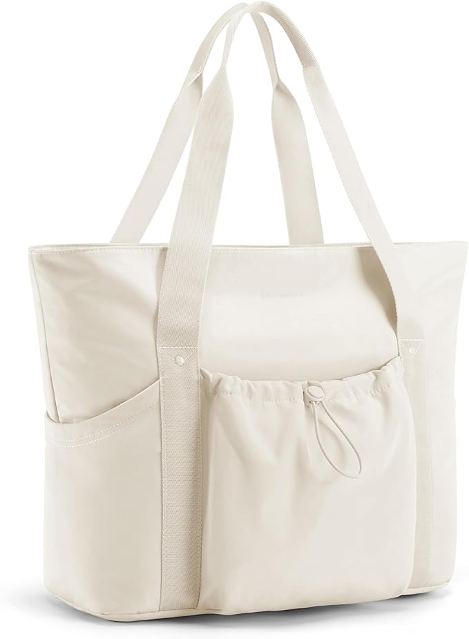 BAGSMART Foldable Tote Bag with Drawstring Bag, Tote Bag Shoulder Bag Top Handle Handbag for Travel, Work, Beach, Gym