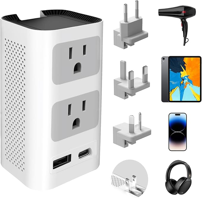 Mapambo 220V to 110V Voltage Converter US to Europe Power Converter European Travel Converter for Hair Dryer, Power Converter Adapter Combo with 1 Type C 1 USB A