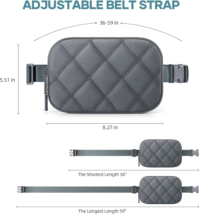 Fanny Pack for Women Men, Waterproof Belt Bag with Adjustable Strap & Back Anti-Theft Zipper Pocket, Lightweight Crossbody Bag for Travel, Workout, Running (8.Grey upgrade)