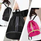 Valleycomfy Sports Drawstring Backpack - Water Resistant String Bag with Shoe Compartment Gym Backpack for Women & Men Dark Grey