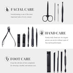 Manicure Pedicure Kit Nail Clippers Set Fingernails & Toenails Vibrissac Scissor 5 Pieces Best Care Tools for Man & Women with Travel Case (Gray/Black_A) (Dark 15 Pieces)