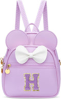 KKXIU Girls Initial Bowknot Cute Mini Backpack for Toddler, Travel Small Girl Backpacks, Personalized Birthday Gifts for Little Girls and Kids(H, Purple)