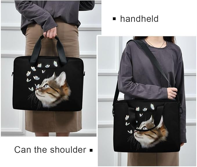 Cute Kitty Cat with Butterfly Laptop Bag Case 13 14 15.6 inch Laptop Messenger Bag Crossbody Briefcase for Men Women with Shoulder Strap Handle
