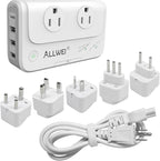 ALLWEI International Travel Adapter 220V to 110V Power Voltage Converter for Hair Straightener/Curling Iron, Universal Power Plug Adapter UK, US, AU, EU, IT, India (White)