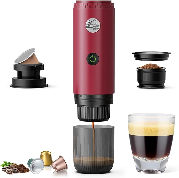 Portable Espresso Machine, Travel Coffee Maker for Camping, Car Coffee Maker Self-Heating with USB-C, 20 Bar 2-in-1 Electric Coffee Maker With Ground Coffee & NS Capsule for RV, Hiking, Office(White)