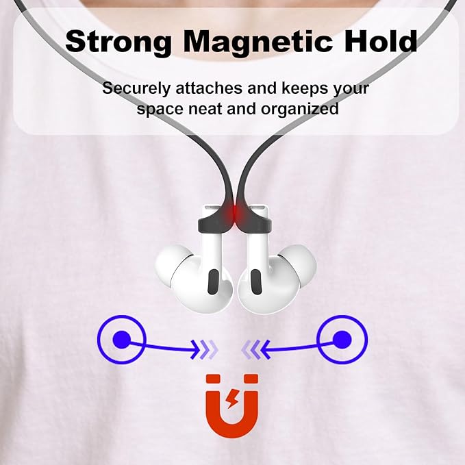Ultra Strong Magnetic Compatible Airpod Pro Strap Anti-Lost Cord Sports Lanyard Compatible with Airpods 4 3 2 1 Pro 3 2 1, Black with Light Blue