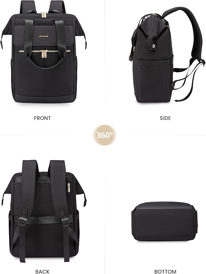 LOVEVOOK 17.3 Inch Laptop Backpack for Women, Large Capacity Travel Backpack with Organizer Bag, Waterproof Carry on Backpack Work Bag with USB Port, Teacher Nurse Backpack Purse, 2PCS, Black
