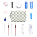 Narwey Small Checkered Makeup Bag for Purse Mini Cosmetic Bag Travel Makeup Pouch Zipper Pouch Cute Make up Bags with Compartments for Women Girls (Mint Green Checkerboard, Small)