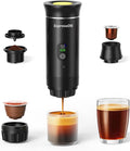 Portable Espresso Coffee Maker Rechargeable Self Heating Machine For Travel Car 3 in 1 Ground Coffee and NS Capsules 20 Bar Pressure Smart LED Display Camping Office Home Car RV Travel USB C (BLACK)