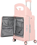 advwin 20" Carry-On Luggage with Seat for Kids & Adults, Lightweight Hardside Ride-On Suitcase with Front Opening, TSA Lock, 360° Spinner Wheels (Pink, 20-inch)