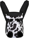 Inspack Dog Backpack Carrier/Cat Carrier, Adjustable Pet Front Carriers Travel Bag for Puppy Medium Dogs, Legs Out, Soft Ventilated Dog Chest Carry Backpacks for Hiking/Camping, 7-11 lbs, Cow Print
