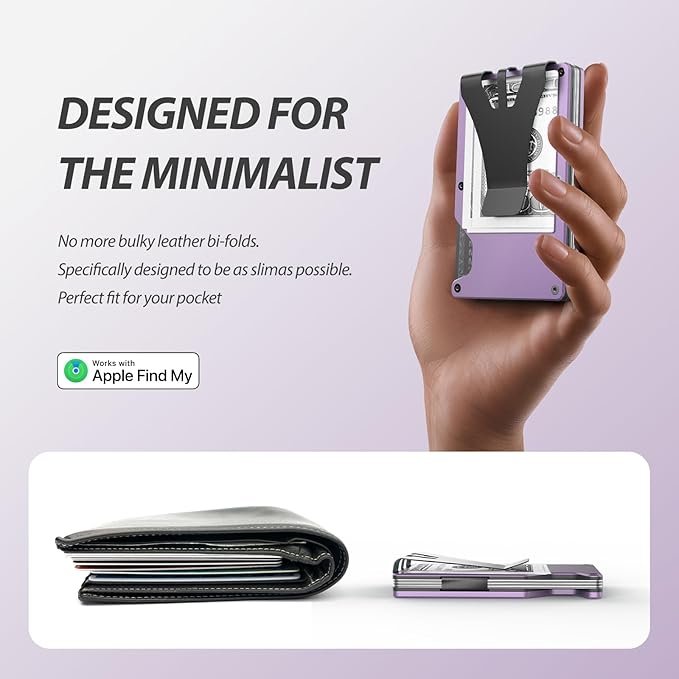 Air Wallet for women, Built-in Tracker Slim Wallet, Smart Wallet with Money Clip, Compatible with FindMy Network(iOS Only), Anti-Theft Card Holder, *Gift for Women (Tracker Wallet, Macaron purple)